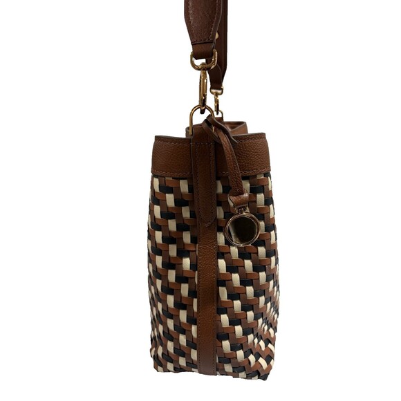 Fossil Jessie Leather Shoulder Bag Woven Colorway Brown/Black / Cream - Picture 10 of 15